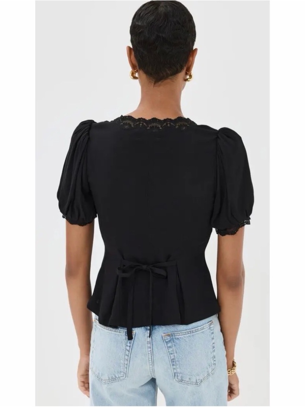 Reformation Minette Top Black Lace-Trim - Picture 6 of 7